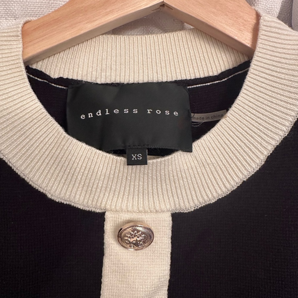 Endless Rose Black and Cream Button-Front Mini Dress - Picture 2 of 4